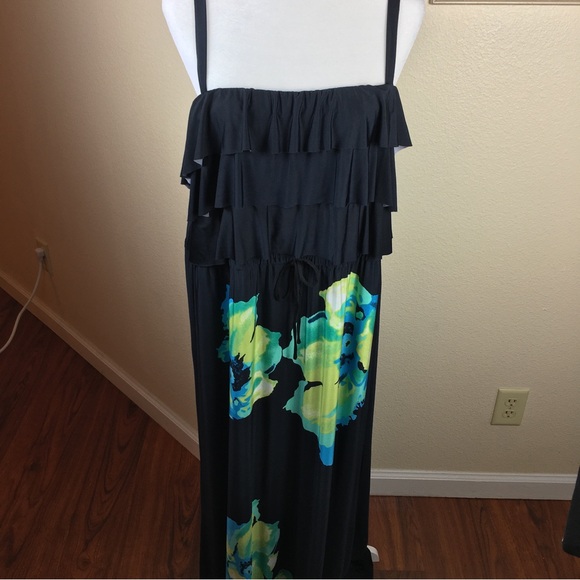 Style & Co Woman Sleeveless Ruffle Turquoise Floral Maxi Dress Size 2X - Picture 4 of 11